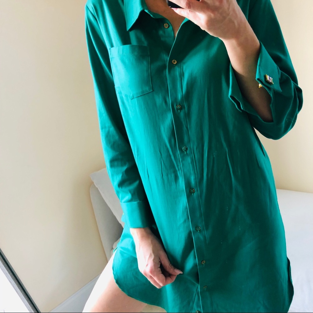 European designer long sleeve cuffed shirt dress - Picture 5 of 8
